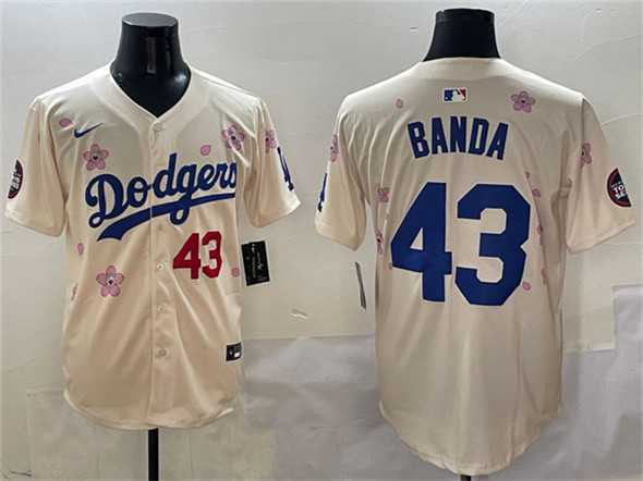 Men%27s Los Angeles Dodgers #43 Anthony Banda Cream 2025 Tokyo Series Limited Stitched Jersey